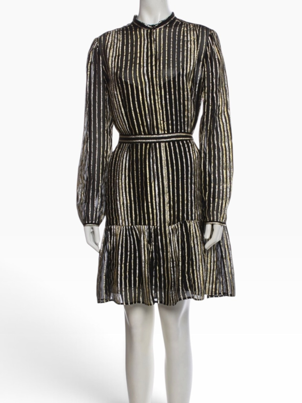 SALONI Tyra-C Black Gold Metallic Stripe Silk Shirtdress Size 8